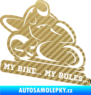 Samolepka Motorkář 012 pravá s textem 3D karbon zlatý