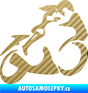 Samolepka Motorkářka 001 pravá 3D karbon zlatý