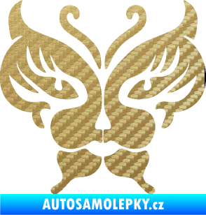 Samolepka Motýl 016 kočičí obličej 3D karbon zlatý