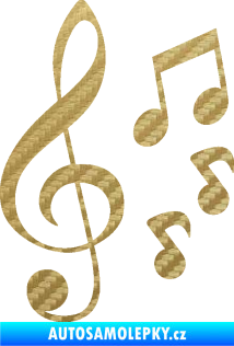 Samolepka Music noty a houslový klíč 002 3D karbon zlatý