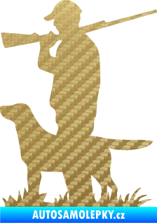 Samolepka Myslivec 005 levá se psem na lovu 3D karbon zlatý