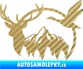 Samolepka Myslivost 002 levá lesní zvěř 3D karbon zlatý