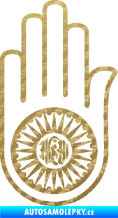 Samolepka Náboženský symbol Džinismus Ahimsa 3D karbon zlatý