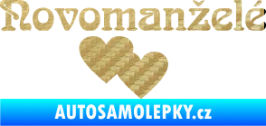 Samolepka Novomanželé 001 nápis se srdíčky 3D karbon zlatý