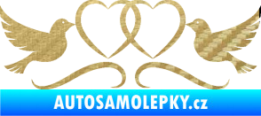 Samolepka Novomanželé 002 holubičky se srdíčky 3D karbon zlatý