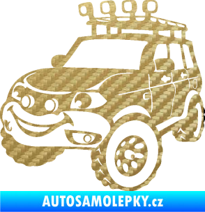Samolepka Off Road 005 levá veselé autíčko 3D karbon zlatý