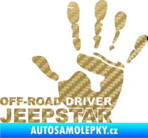 Samolepka Off road driver - Jeep star nápis s rukou 3D karbon zlatý