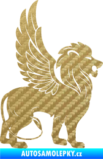 Samolepka Okřídlený lev 001 pravá mytické zvíře 3D karbon zlatý