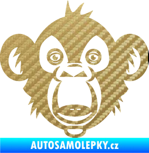 Samolepka Opice 003  hlava šimpanze 3D karbon zlatý