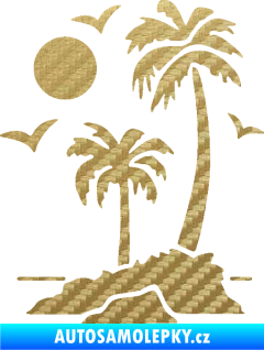 Samolepka Ostrov 002 levá palmy a moře 3D karbon zlatý