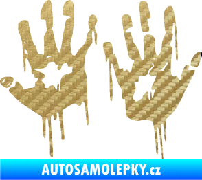 Samolepka Otisk rukou 001 levá krvavý 3D karbon zlatý