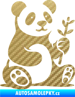 Samolepka Panda 011 pravá s bambusovou větvičkou 3D karbon zlatý