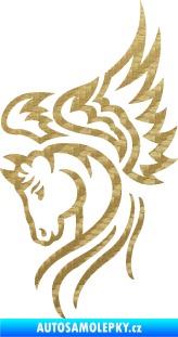 Samolepka Pegas 003 levá okřídlený kůň hlava 3D karbon zlatý