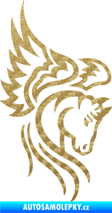 Samolepka Pegas 003 pravá okřídlený kůň hlava 3D karbon zlatý