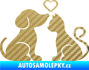 Samolepka Pejsek a kočička 001 levá 3D karbon zlatý