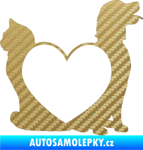 Samolepka Pejsek a kočička love pravá 3D karbon zlatý