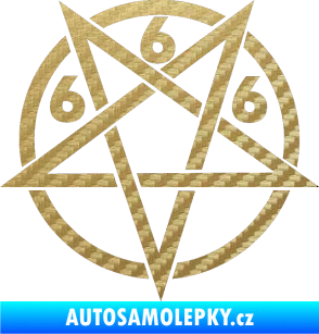 Samolepka Pentagram 666 3D karbon zlatý