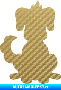 Samolepka Pes 113 levá kreslená silueta 3D karbon zlatý