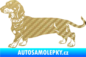 Samolepka Pes 122 levá jezevčík 3D karbon zlatý