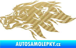 Samolepka Pes 127 levá hlava 3D karbon zlatý