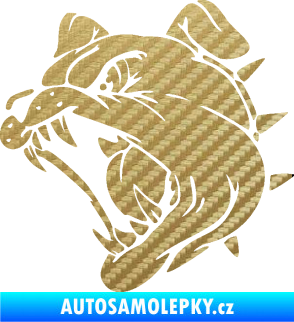 Samolepka Pes 136 levá rozzuřený buldok 3D karbon zlatý