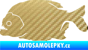 Samolepka Piraňa 001 levá dravá ryba 3D karbon zlatý