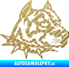 Samolepka Pitbull hlava 006 pravá 3D karbon zlatý
