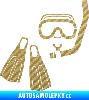 Samolepka Potápěč výstroj pravá 3D karbon zlatý