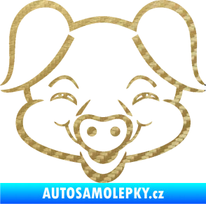 Samolepka Prase 003 veselý čuník 3D karbon zlatý