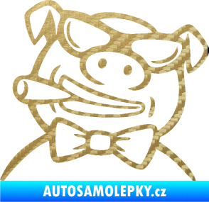 Samolepka Prase 005 levá s doutnikem 3D karbon zlatý