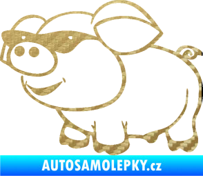 Samolepka Prase 006 levá frajer v brýlích 3D karbon zlatý