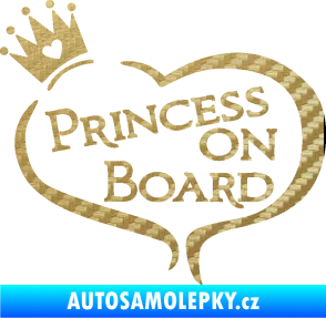 Samolepka Princess on board nápis s korunkou 3D karbon zlatý