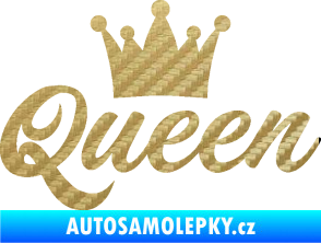 Samolepka Queen nápis s korunou 3D karbon zlatý