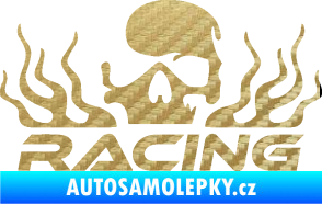 Samolepka Racing nápis s lebkou levá 3D karbon zlatý