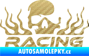 Samolepka Racing nápis s lebkou pravá 3D karbon zlatý