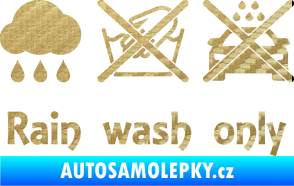 Samolepka Rain wash only nápis  3D karbon zlatý