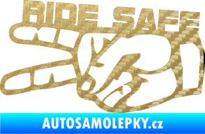 Samolepka Ride Safe nápis levá motorkář 3D karbon zlatý