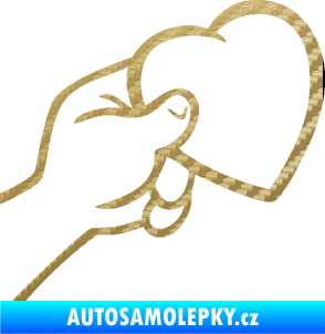 Samolepka Ruka se srdíčkem pravá 3D karbon zlatý
