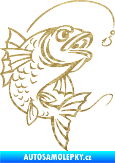 Samolepka Ryba s návnadou 005 pravá 3D karbon zlatý