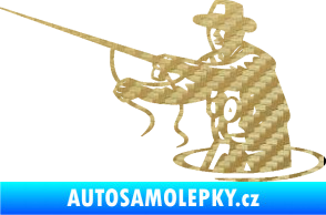 Samolepka Rybář 015 levá s udicí 3D karbon zlatý