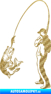 Samolepka Rybář 016 levá 3D karbon zlatý
