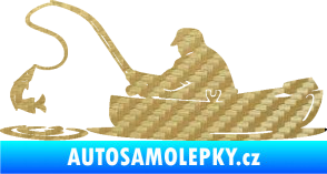 Samolepka Rybář 017 levá rybolov v lodičce 3D karbon zlatý