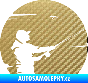 Samolepka Rybář 022 pravá 3D karbon zlatý
