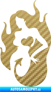 Samolepka Sexy žena 004 levá s ďáblem v těle 3D karbon zlatý