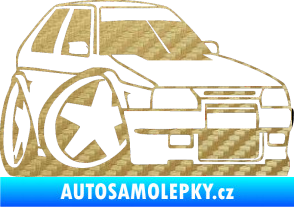 Samolepka Škoda Favorit karikatura pravá 3D karbon zlatý