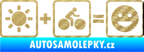 Samolepka Slunce + kolo = veselý smajlík vyjížďka na kole 3D karbon zlatý
