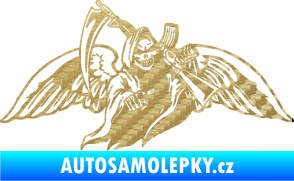Samolepka Smrtka 016 pravá s křídly a kosou 3D karbon zlatý