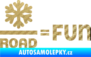 Samolepka Snow road fun nápis s vločkou 3D karbon zlatý