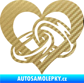 Samolepka Snubní prstýnky v srdíčku levá 3D karbon zlatý
