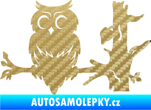 Samolepka Sova 005 levá na větvi 3D karbon zlatý